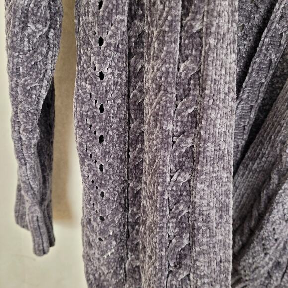 Hippie Rose grey chenille open knit cardigan Size XL Boho Cabincore Cozycore - Picture 4 of 6